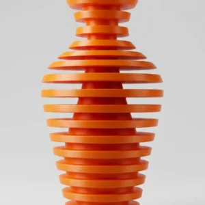 Vase design ondulé imprimé en 3D – Orange vif – Modern Art