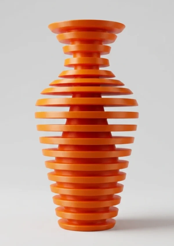 Vase design ondulé imprimé en 3D – Orange vif – Modern Art
